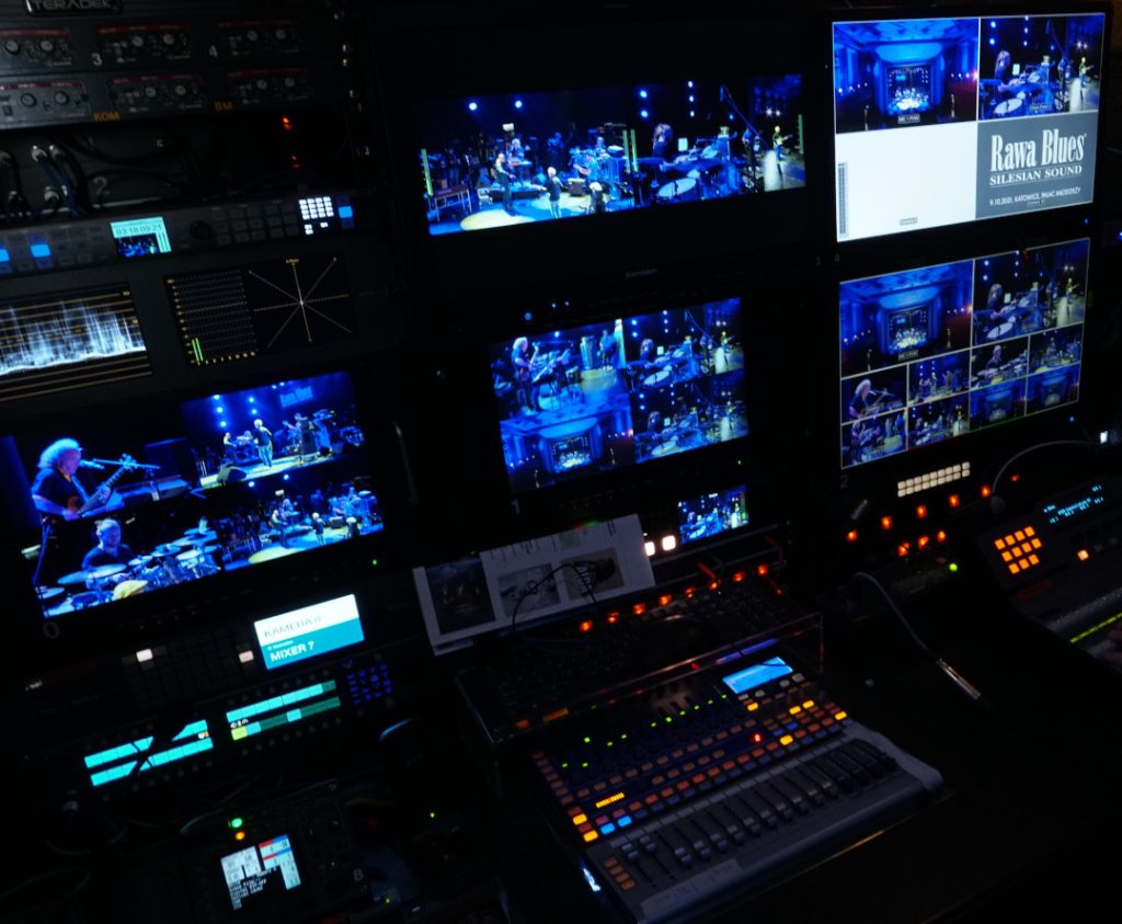 Rawa Blues transmisja koncertu Wnętrze wozu transmisyjnego live TV